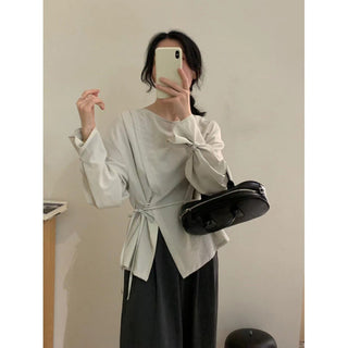 Round neck solid color waist lace top