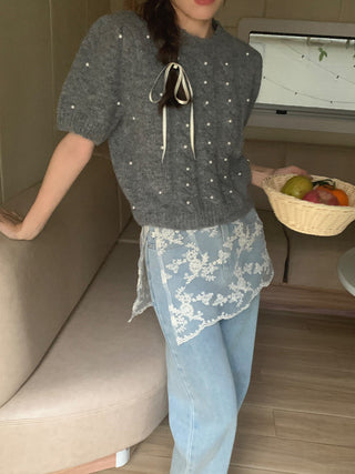 Twist beaded short-sleeved sweater