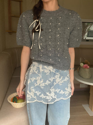 Twist beaded short-sleeved sweater