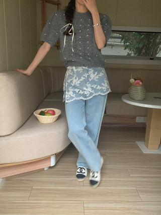 Twist beaded short-sleeved sweater