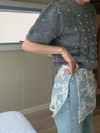 Twist beaded short-sleeved sweater