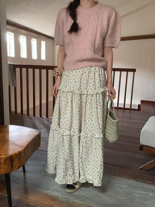 Twist beaded short-sleeved sweater