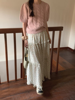 Twist beaded short-sleeved sweater