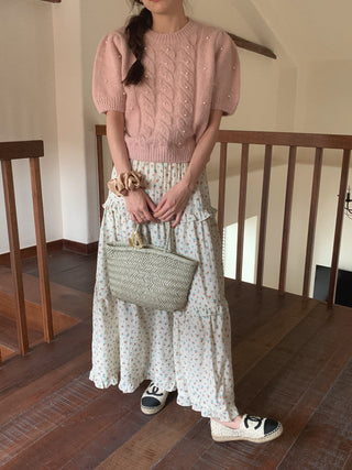 Twist beaded short-sleeved sweater