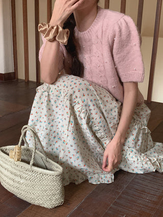 Twist beaded short-sleeved sweater