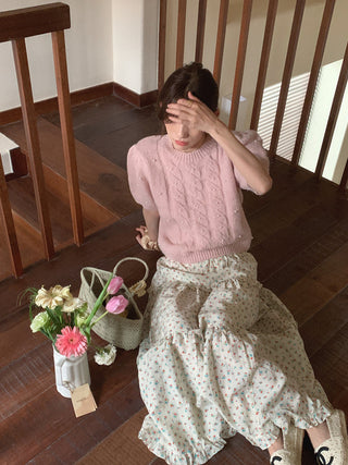 Twist beaded short-sleeved sweater