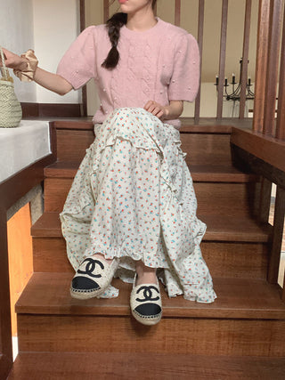 Twist beaded short-sleeved sweater