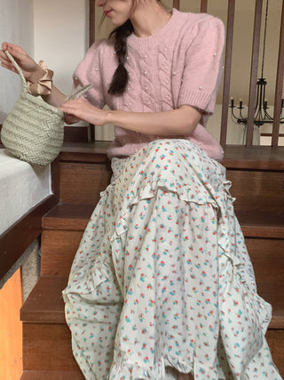 Twist beaded short-sleeved sweater