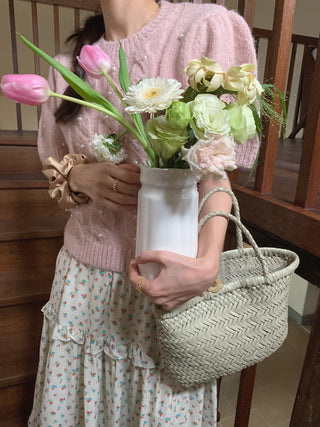 Twist beaded short-sleeved sweater