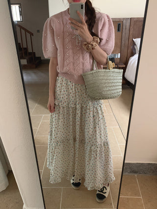 Twist beaded short-sleeved sweater