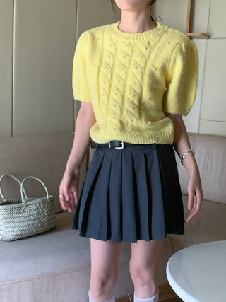 Twist beaded short-sleeved sweater