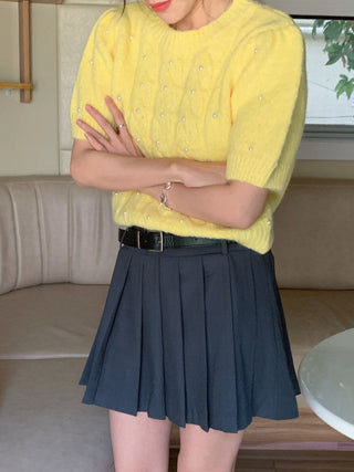 Twist beaded short-sleeved sweater