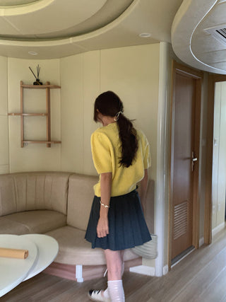 Twist beaded short-sleeved sweater