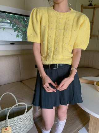 Twist beaded short-sleeved sweater