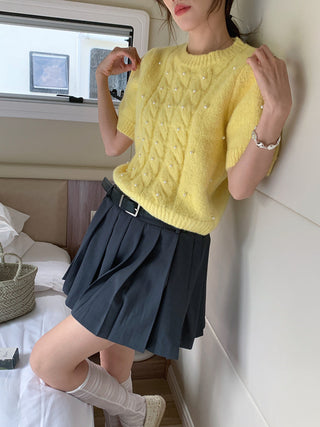 Twist beaded short-sleeved sweater