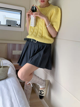 Twist beaded short-sleeved sweater