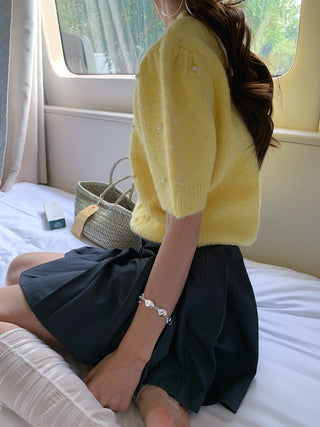 Twist beaded short-sleeved sweater