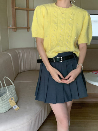 Twist beaded short-sleeved sweater