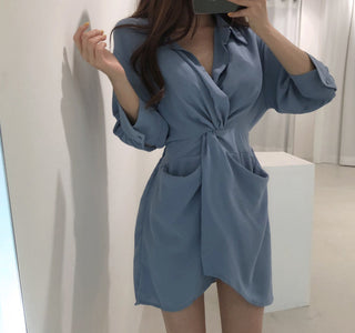 Lapeld short skirt slim dress