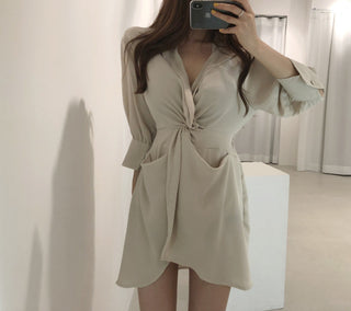 Lapeld short skirt slim dress