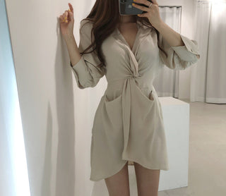 Lapeld short skirt slim dress