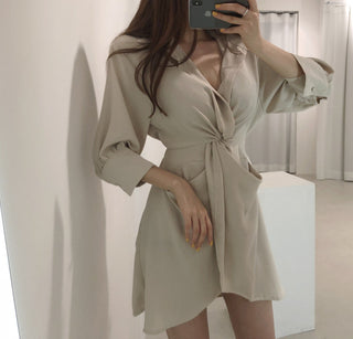 Lapeld short skirt slim dress
