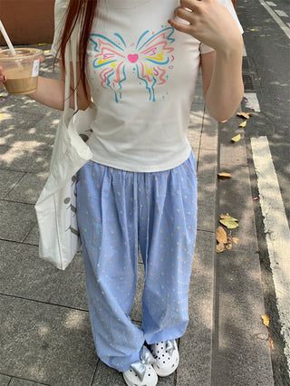 Loose Pattern texture draw-string pants