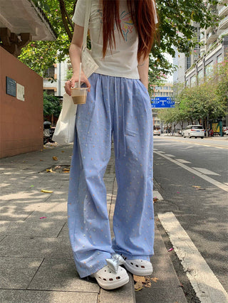 Loose Pattern texture draw-string pants