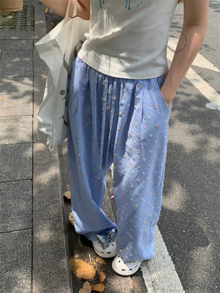 Loose Pattern texture draw-string pants