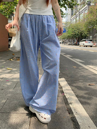Loose Pattern texture draw-string pants