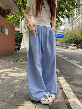 Loose Pattern texture draw-string pants