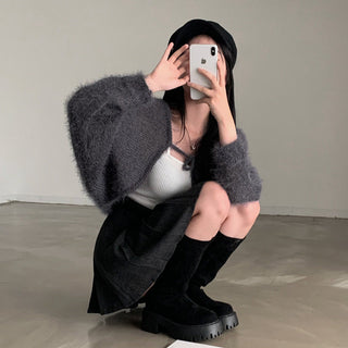 Oversized Mink Wood knit cardigan