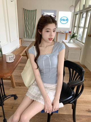 Sweet floral short-sleeved top