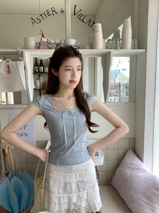 Sweet floral short-sleeved top