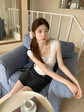 Sweet floral short-sleeved top