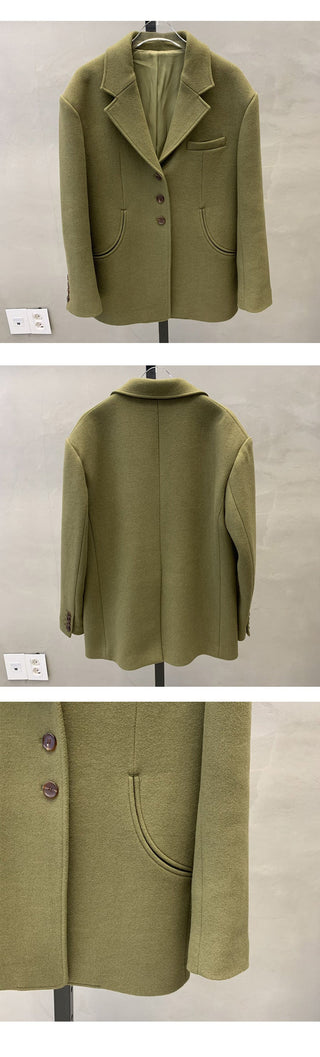 Lapeled single-breasted loose woolen jacket