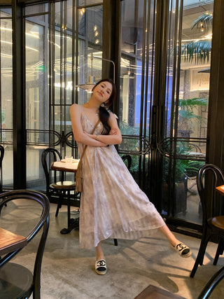 Retro floral pattern sleeveless dress