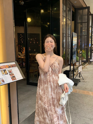 Retro floral pattern sleeveless dress