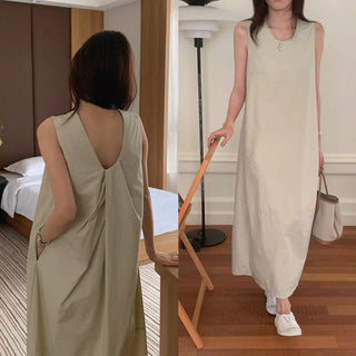 Solid color sleeveless loose dress