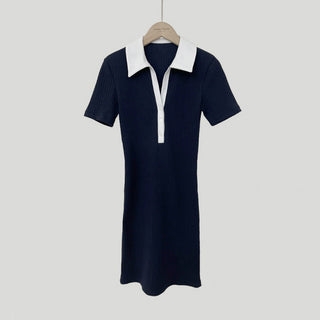 POLO collar half button knitted slim dress