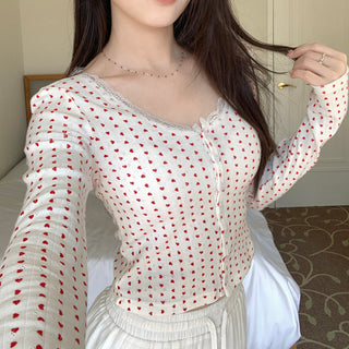Lace small floral slim cardigan