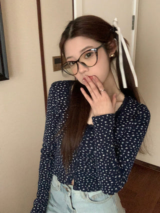 Lace small floral slim cardigan