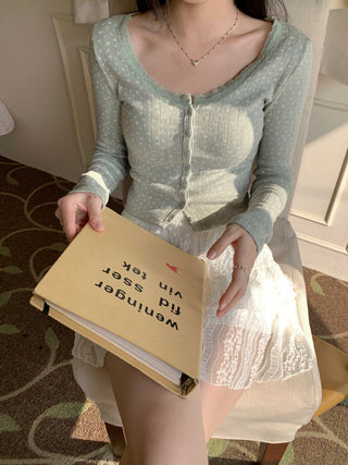 Lace small floral slim cardigan
