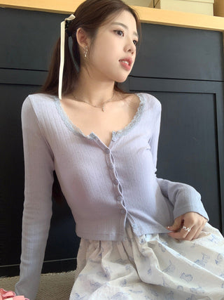 Lace small floral slim cardigan