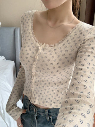 Lace small floral slim cardigan
