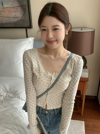 Lace small floral slim cardigan