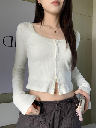 Lace small floral slim cardigan