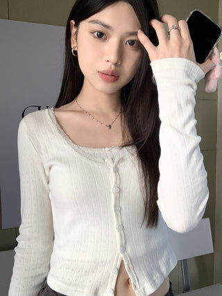 Lace small floral slim cardigan