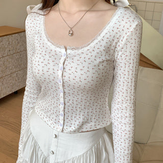 Lace small floral slim cardigan