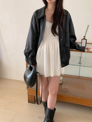 Oversized Korean motorcycle leather jacket